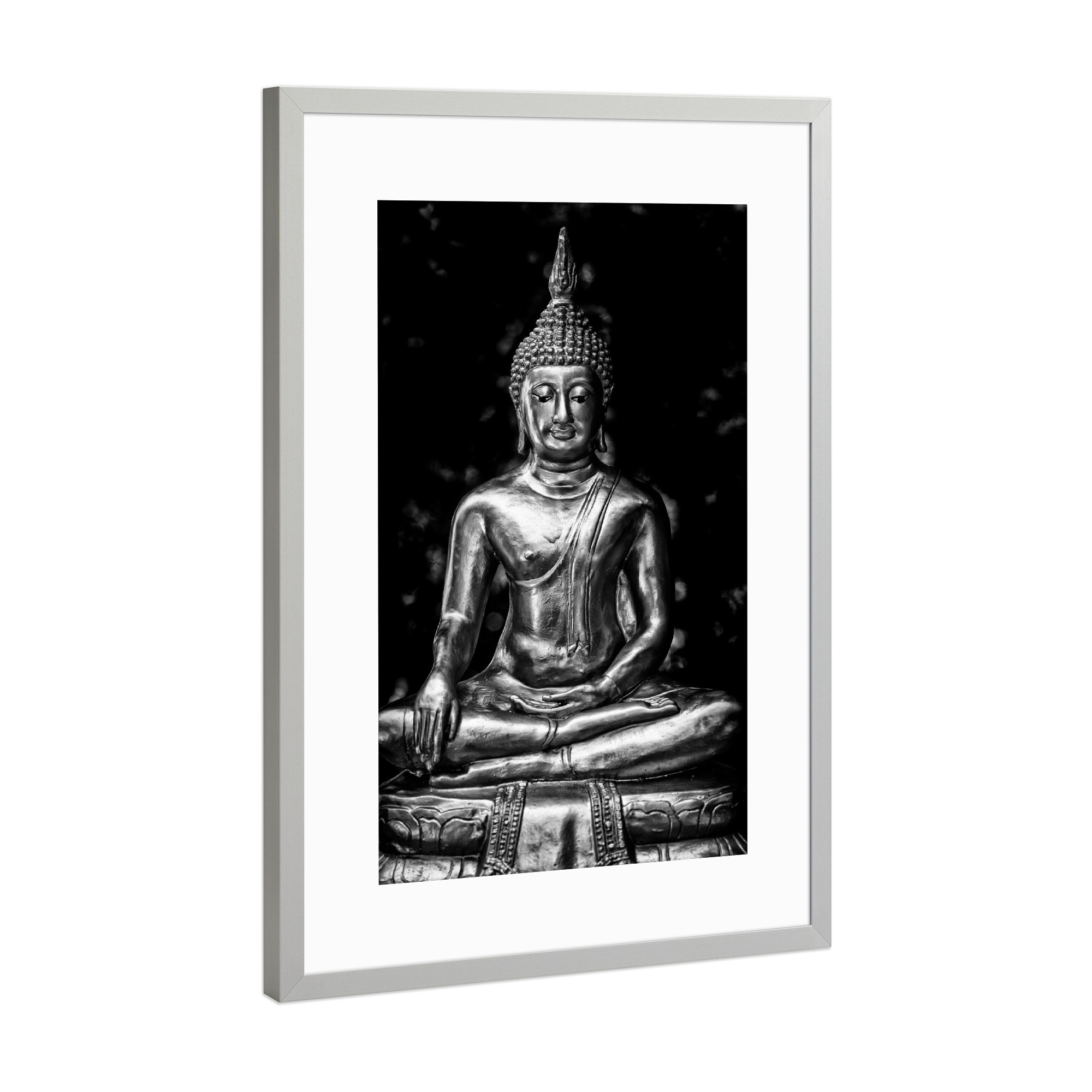 Poster mit Rahmen Silber "Buddha Figur im Tempel" artboxONE - Schwarzweiß,Reise / Asien