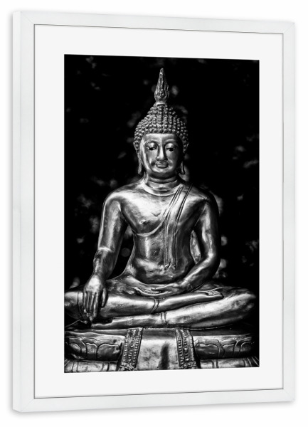 Poster mit Rahmen weiß "Buddha Figur im Tempel" artboxONE - Schwarzweiß,Reise / Asien