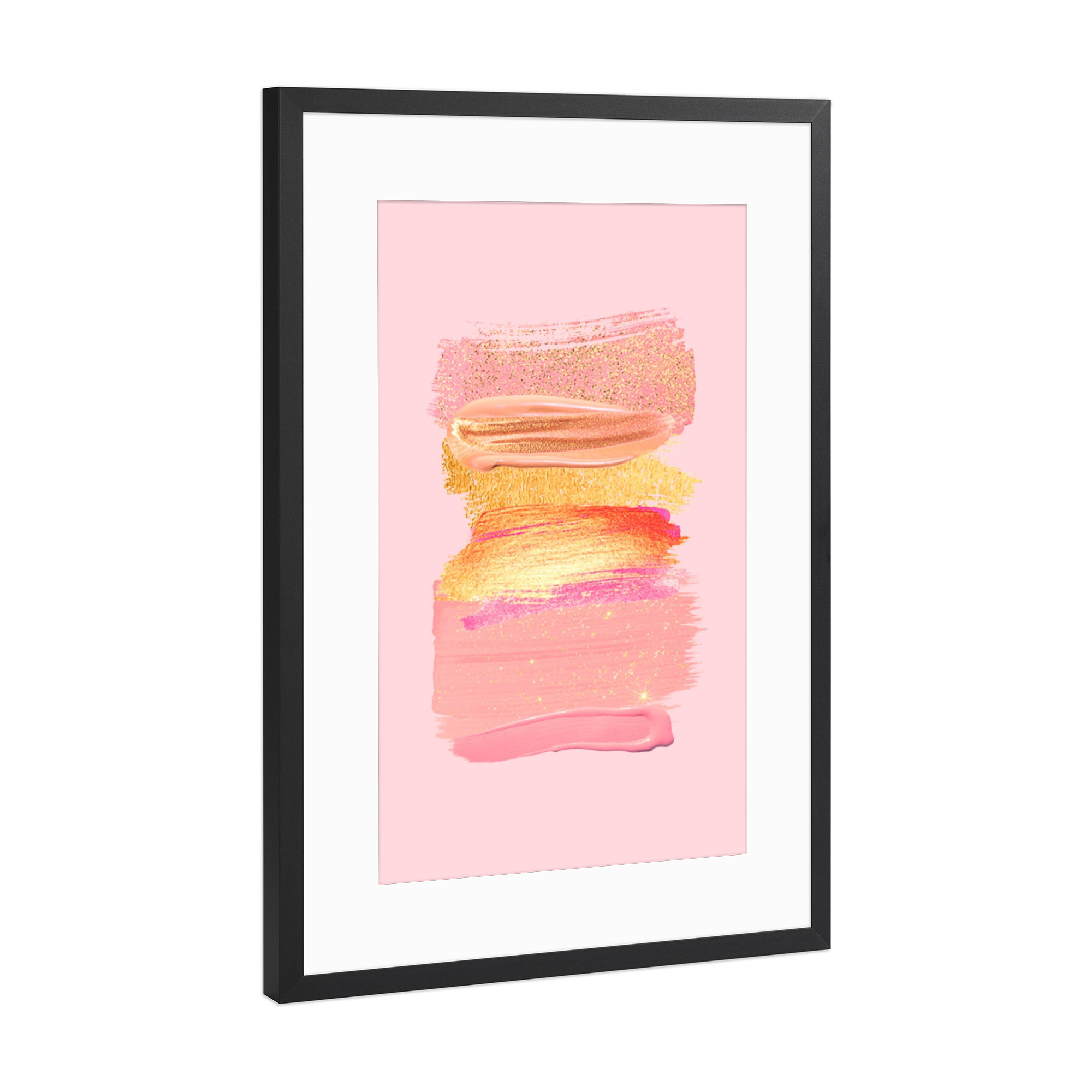 Poster mit Rahmen Schwarz (Metallic) "Shiny Pink Shadows" artboxONE - Abstrakt - Pink,Rose,Gold,Paint,Make up,Glitter,Shiny