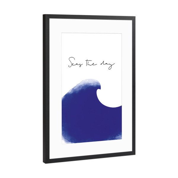 Poster mit Rahmen Schwarz (Metallic) "Ozean Welle I Seas the day" artboxONE - Typografie,Natur,Abstrakt,Reise / Strand und Meer,Lustig