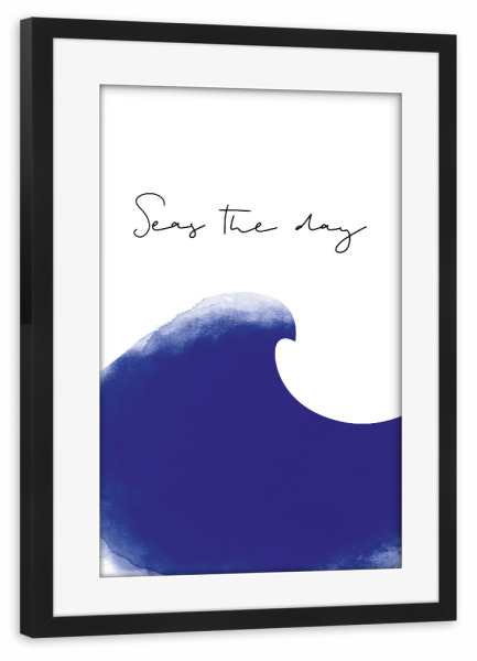 Poster mit Rahmen schwarz "Ozean Welle I Seas the day" artboxONE - Typografie,Natur,Abstrakt,Reise / Strand und Meer,Lustig