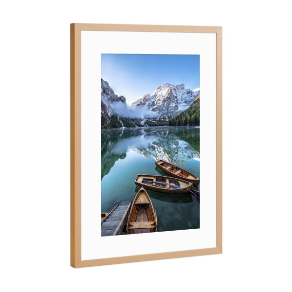 Poster mit Rahmen Kupfer "Pragser Wildsee im Herbst" artboxONE - Natur,Reise,Reise / Länder