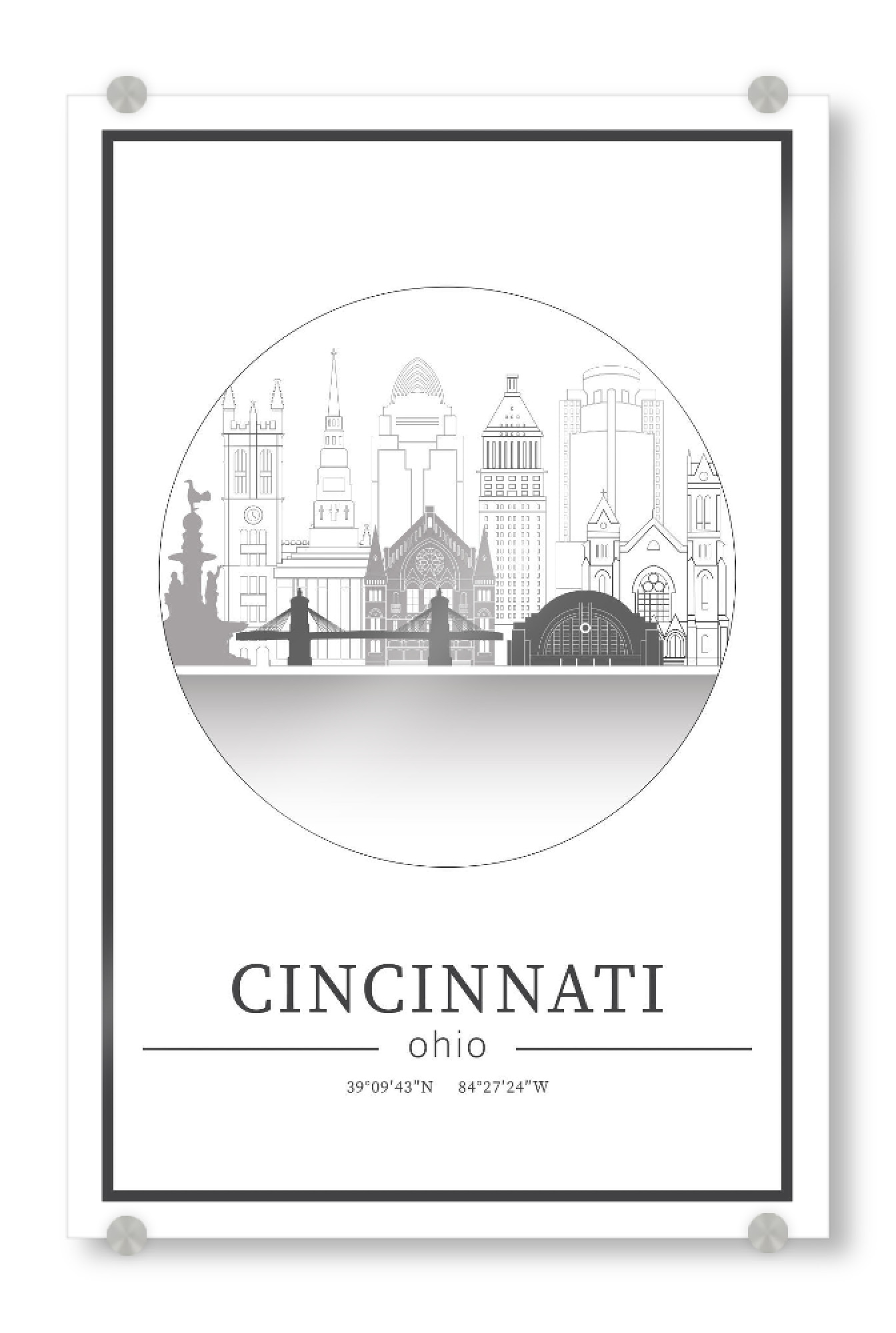 Acrylglasbild "Cincinnati skyline line art circle" artboxONE - Städte,Reise,Architektur,Kartografie