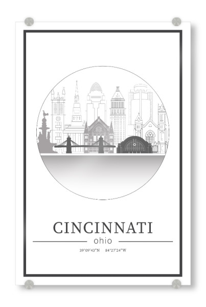 Acrylglasbild "Cincinnati skyline line art circle" artboxONE - Städte,Reise,Architektur,Kartografie