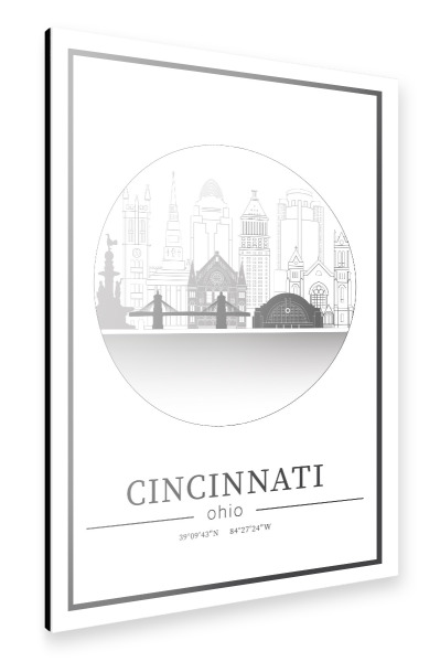 Alu-Dibond "Cincinnati skyline line art circle" 30x20 cm artboxONE