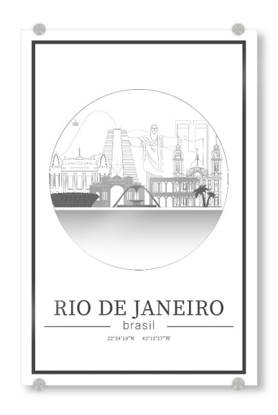 Acrylglasbild "Rio skyline line art circle" artboxONE - Städte,Reise,Architektur,Städte / Rio de Janeiro,Kartografie