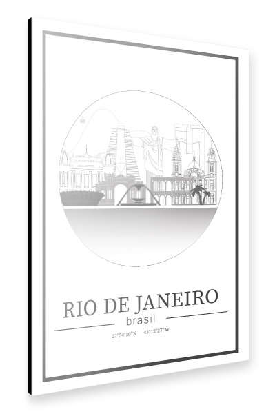 Alu-Dibond "Rio skyline line art circle" 30x20 cm artboxONE