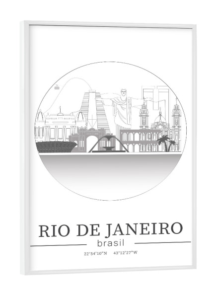Poster mit weißem Rahmen "Rio skyline line art circle" artboxONE - Städte,Reise,Architektur,Städte / Rio de Janeiro,Kartografie