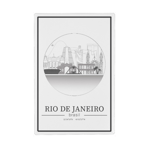 Holzbild "Rio skyline line art circle" artboxONE - Städte,Reise,Architektur,Städte / Rio de Janeiro,Kartografie