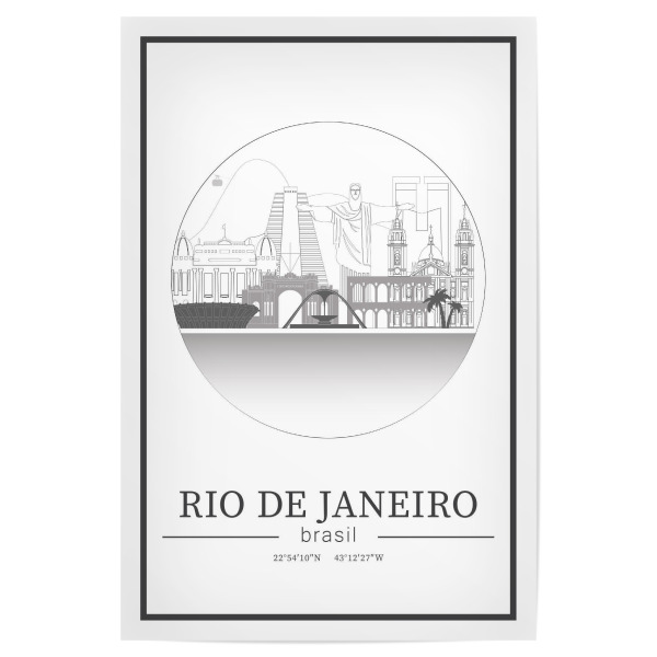 Poster 30x20 cm "Rio skyline line art circle" artboxONE - Städte,Reise,Architektur,Städte / Rio de Janeiro,Kartografie
