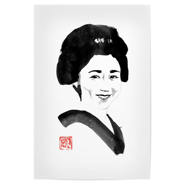 Poster 30x20 cm "Smiling japanese woman" artboxONE - Menschen,Schwarzweiß - Japon,Sumie,Geisha,Femme,Frau,Female,Japan,Schwarzweiß,Blackandwhite