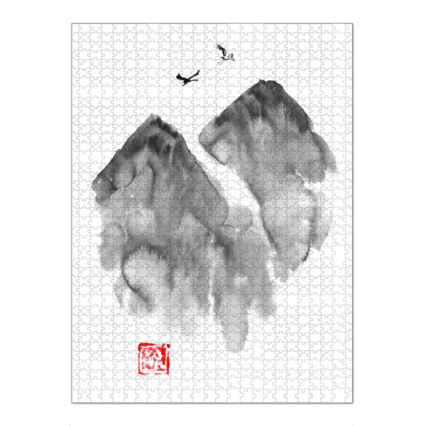 Puzzle Ravensburger "Birds over the mountain" artboxONE - Natur,Tiere - Des oiseaux,Montagne,Sumie,Japon,Berge,Mountains,Vögel,Birds,Natur,Nature