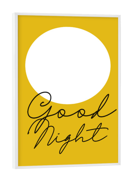 Poster mit weißem Rahmen "Good Night & Mond I Gelb" artboxONE - Typografie,Für Kinder,Geometrie,Für Mama,Lustig