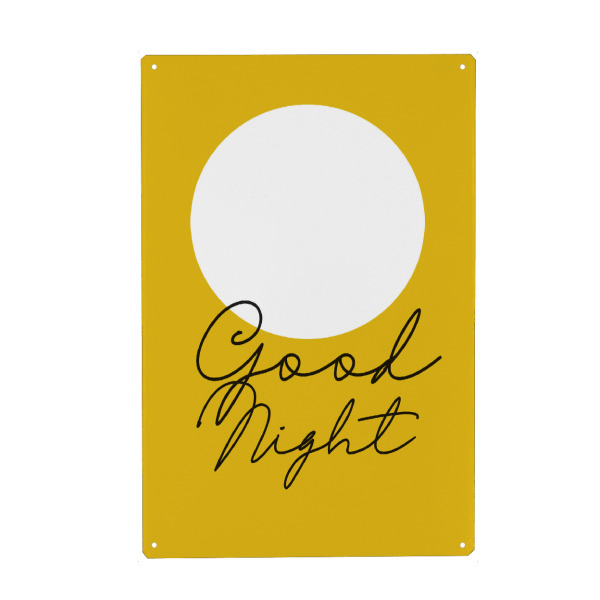 Metall Poster "Good Night & Mond I Gelb" artboxONE - Typografie,Für Kinder,Geometrie,Für Mama,Lustig