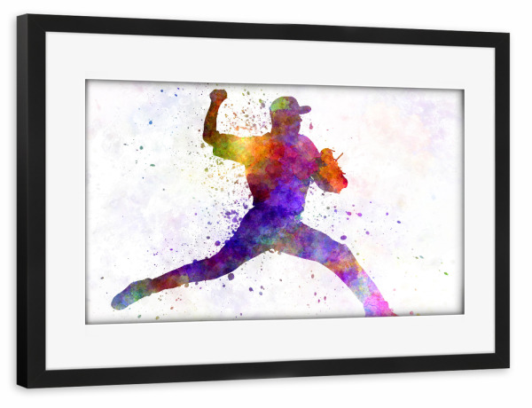 Poster mit Rahmen schwarz "Baseball player throwing a ball" artboxONE - Sport