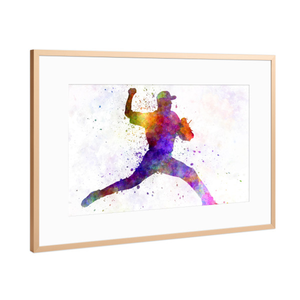 Poster mit Rahmen Kupfer "Baseball player throwing a ball" artboxONE - Sport
