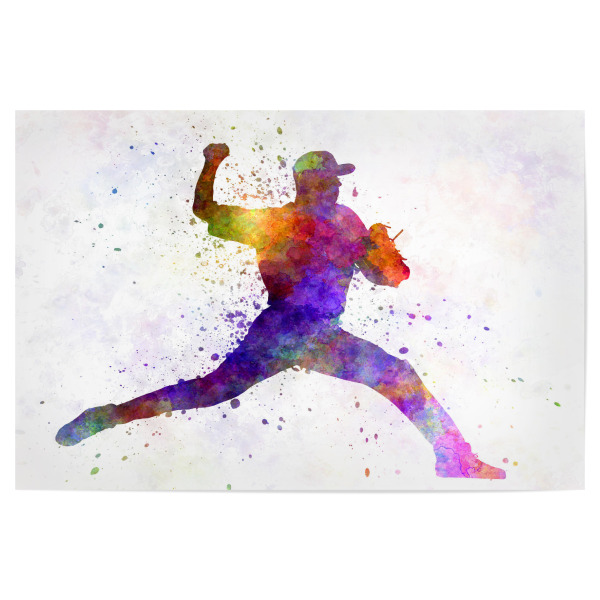 Poster "Baseball player throwing a ball" artboxONE - Sport - America,Colorful baseball,Bat,Stadium,Player,Pitcher,Watercolor,Sport,Sports,Spieler