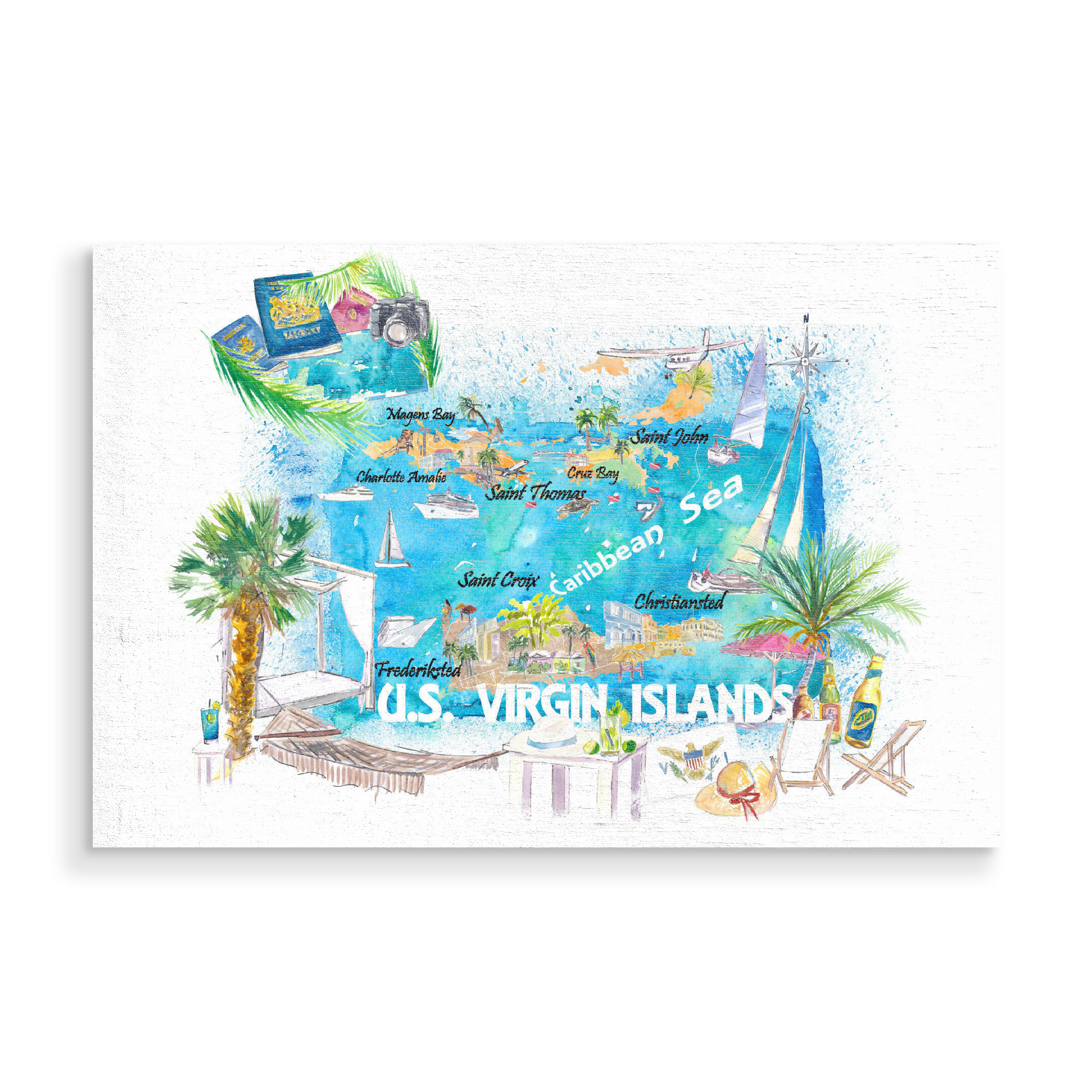 Holzbild "US Jungferninseln Karte" artboxONE - Reise,Reise / Strand und Meer,Kartografie