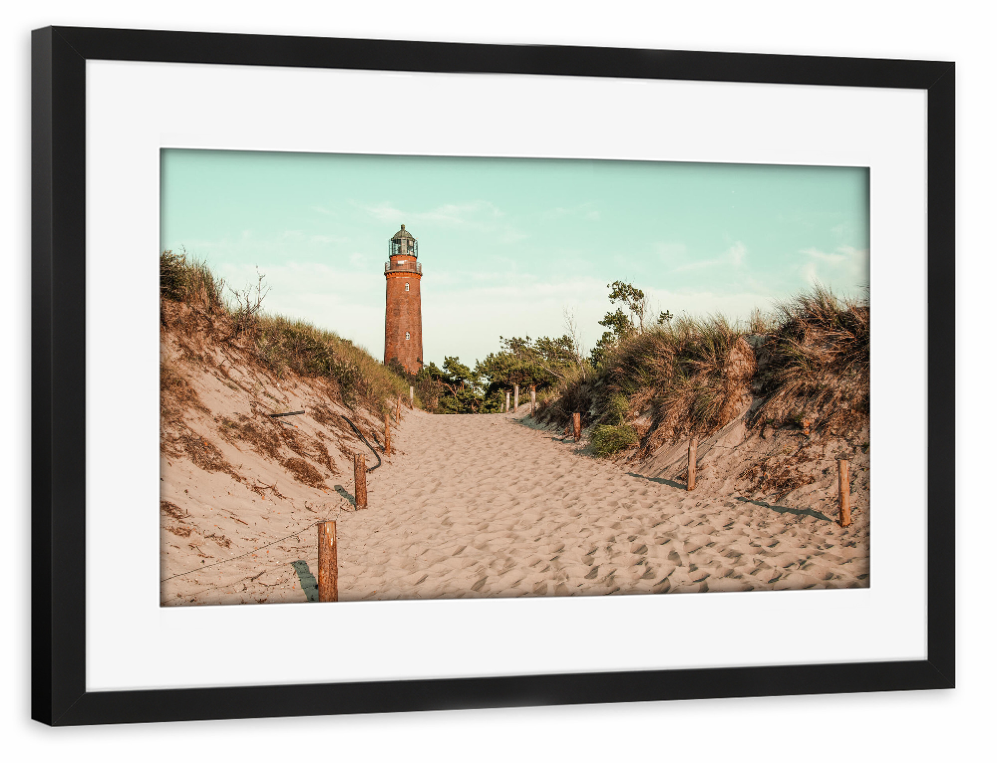 Poster mit Rahmen schwarz "Zum Leuchtturm" artboxONE - Natur,Reise,Reise / Strand und Meer
