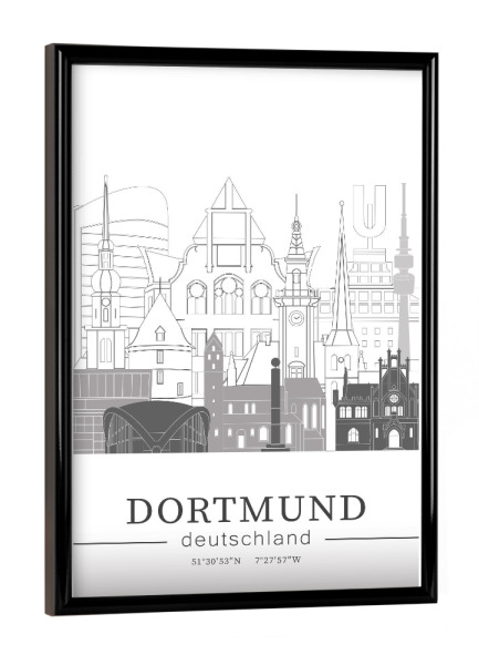 Poster mit schwarzem Rahmen "Dortmund skyline line art" artboxONE - Städte,Reise,Architektur,Kartografie