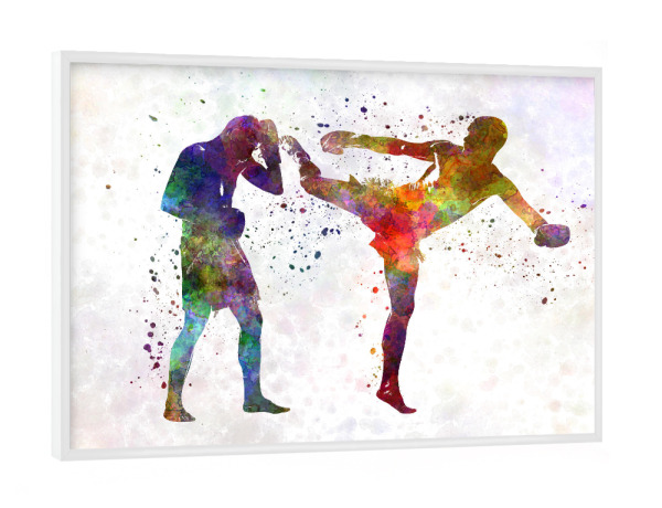 Poster mit weißem Rahmen "Two men exercising thai boxing" artboxONE - Sport