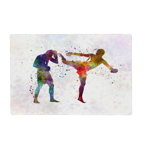 Metall Poster "Two men exercising thai boxing" artboxONE - Sport - Sport,Sports,Illustration,Boxing,Colorful,Bunt,Boxer,Quadrilateral,Fight,Combat