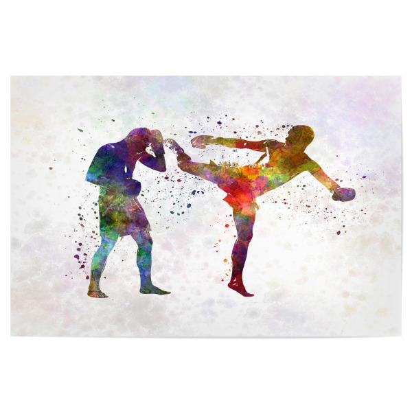 Poster "Two men exercising thai boxing" artboxONE - Sport - Sport,Sports,Illustration,Boxing,Colorful,Bunt,Boxer,Quadrilateral,Fight,Combat