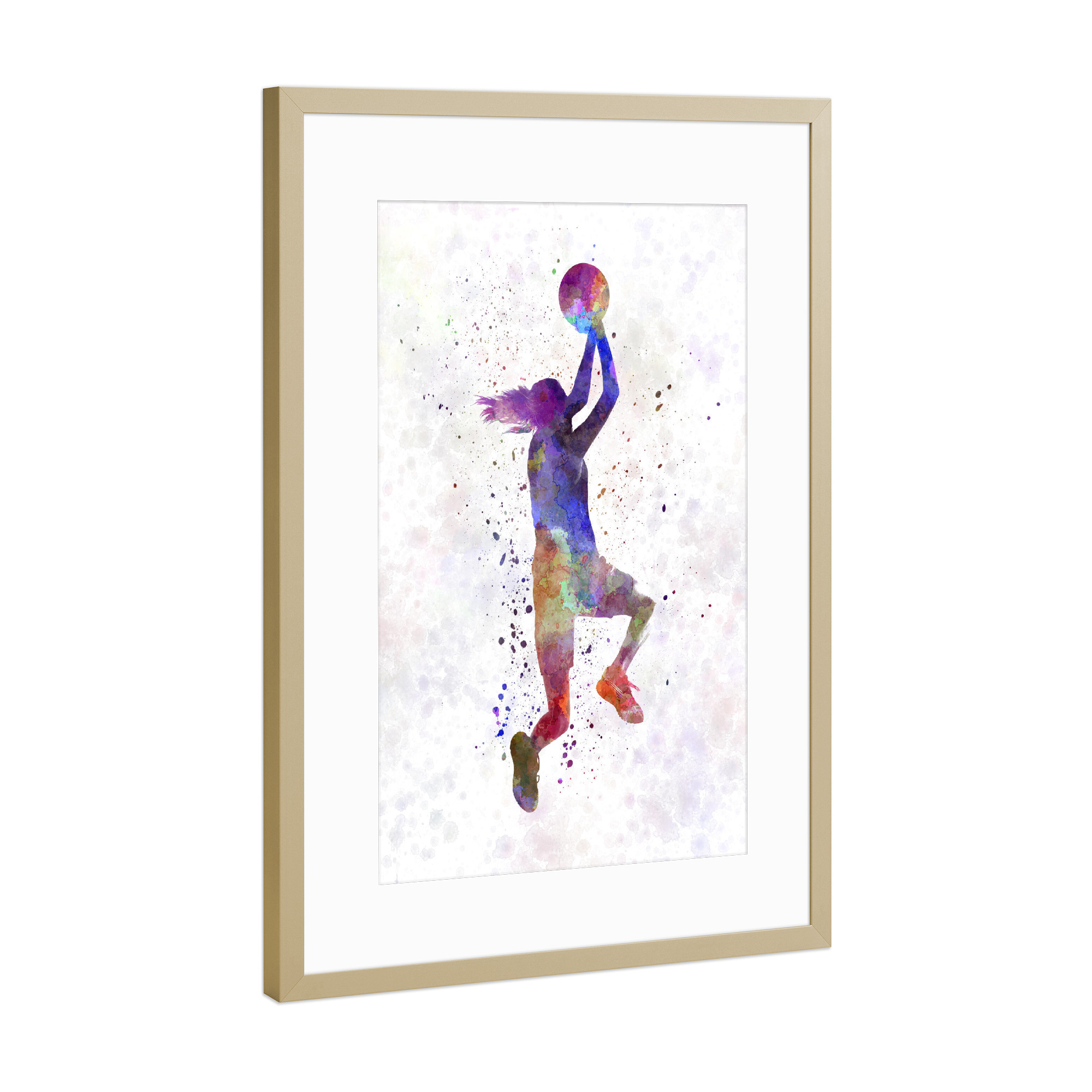 Poster mit Rahmen Gold "Young woman basketball player-e" artboxONE - Sport