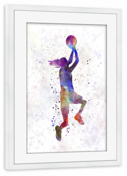 Poster mit Rahmen weiß "Young woman basketball player-e" artboxONE - Sport