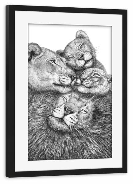 Poster mit Rahmen schwarz "Family of lions" artboxONE - Tiere,Liebe,Für Mama,Für Papa,Lustig