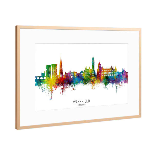 Poster mit Rahmen Kupfer "Wakefield England Skyline txt" artboxONE - Städte