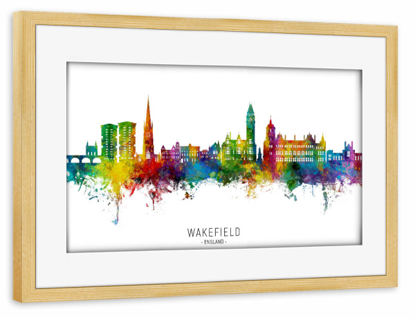 Poster mit Rahmen kiefer "Wakefield England Skyline txt" artboxONE - Städte