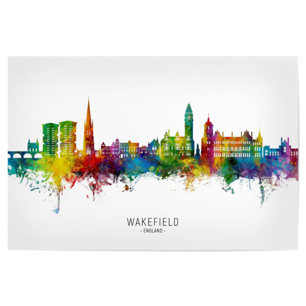 Poster 30x20 cm "Wakefield England Skyline txt" artboxONE - Städte - Wakefield,England,Skyline,Cityscape,Stadtbild,Watercolor,City,Stadt,Bunt,Colorful