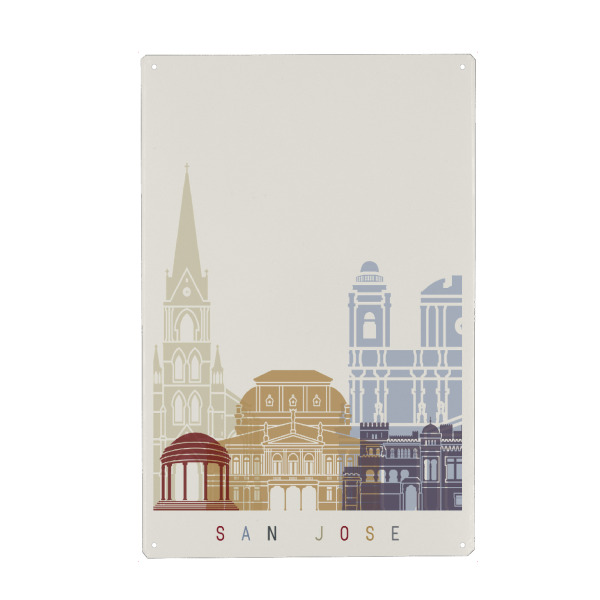 Metall Poster "San Jose CR skyline" artboxONE - Städte - City,Landmarks,Skyline,Metropolis,Travel,Illustration,Mural,Colorful,Building,San jose