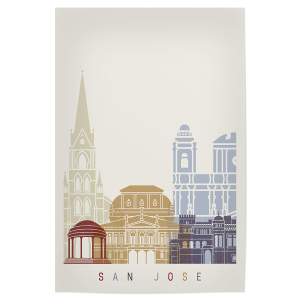 Poster "San Jose CR skyline" artboxONE - Städte - City,Landmarks,Skyline,Metropolis,Travel,Illustration,Mural,Colorful,Building,San jose
