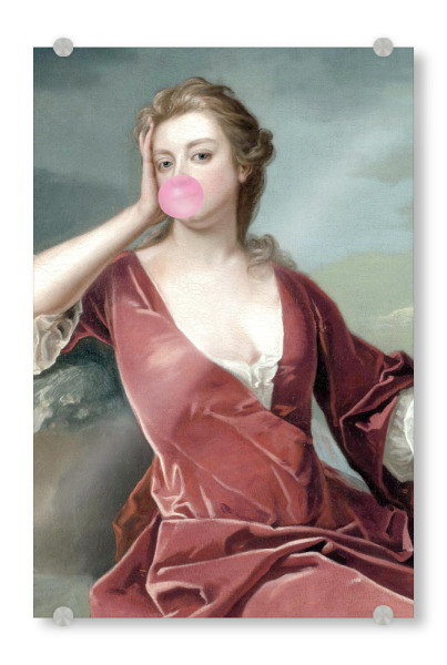 Acrylglasbild "Bubble Gum Blowing Duchess" artboxONE - Menschen,Fashion,Lustig - Woman blowing bubble gum,Duchess,Gum,Female,Frau,Woman,Old