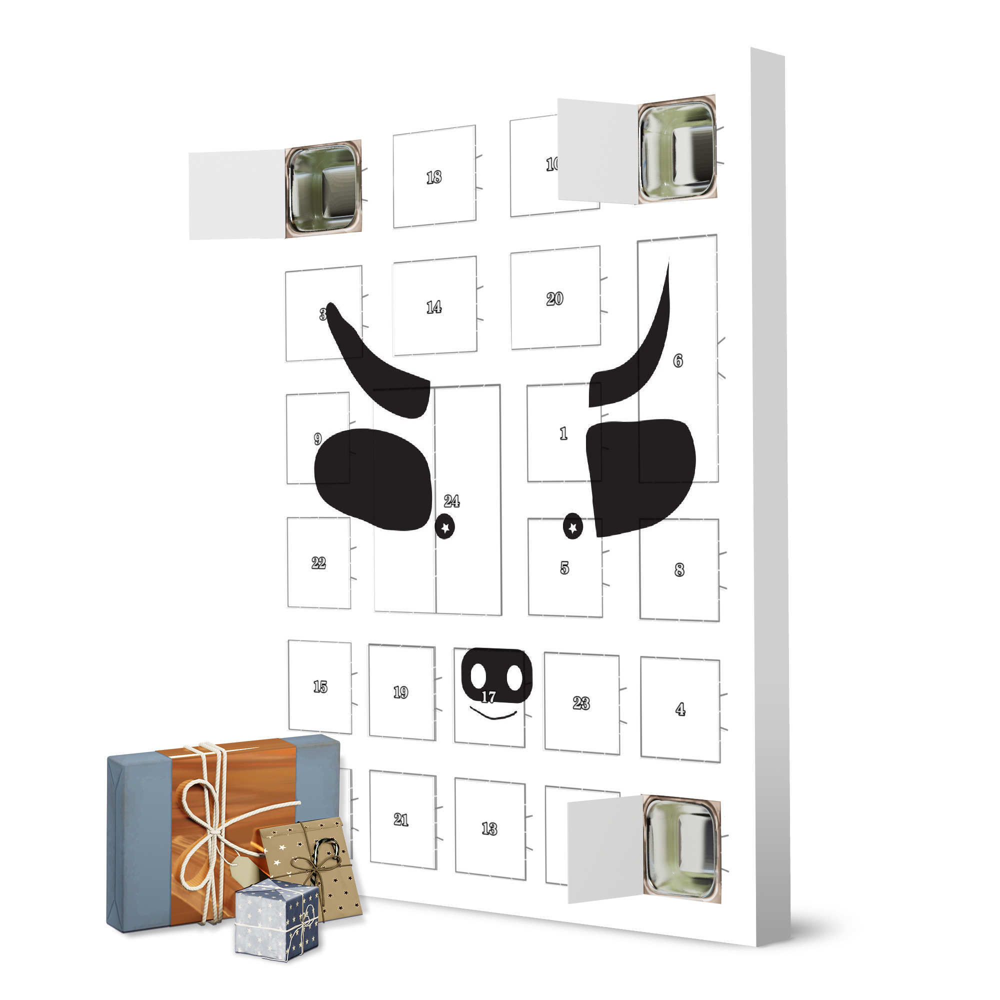 Adventskalender zum Selbstbefüllen Kuh Tierportrait schwarzweiß artboxONE Adventskalender Für Kinder