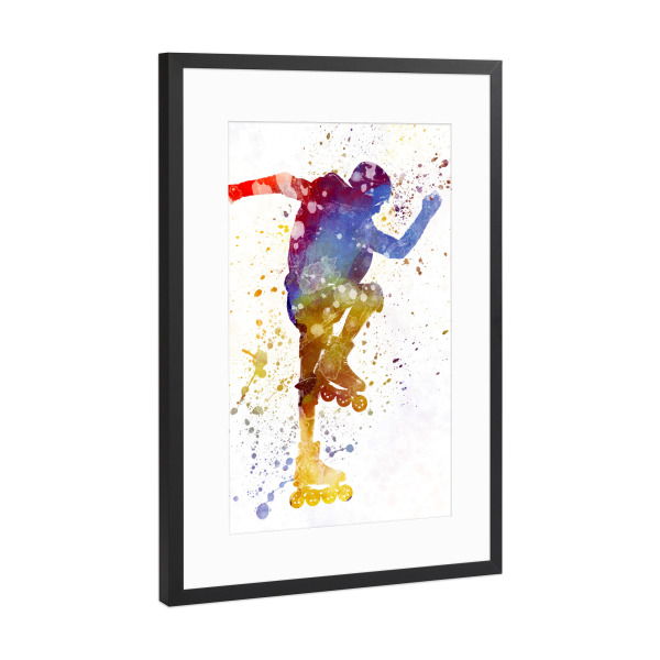 Poster mit Rahmen Schwarz (Metallic) "Man roller skater inline-b" artboxONE - Sport