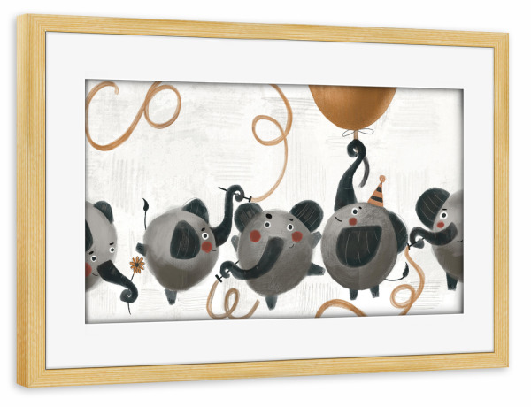 Poster mit Rahmen kiefer "Nelli Suneli - Elefantenparty" artboxONE - Für Kinder,Tiere,Comic,Lustig