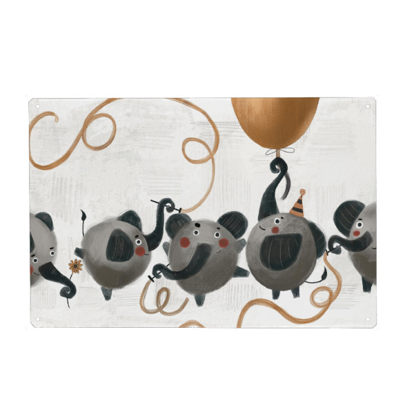 Holzbild "Nelli Suneli - Elefantenparty" artboxONE - Für Kinder,Tiere,Comic,Lustig