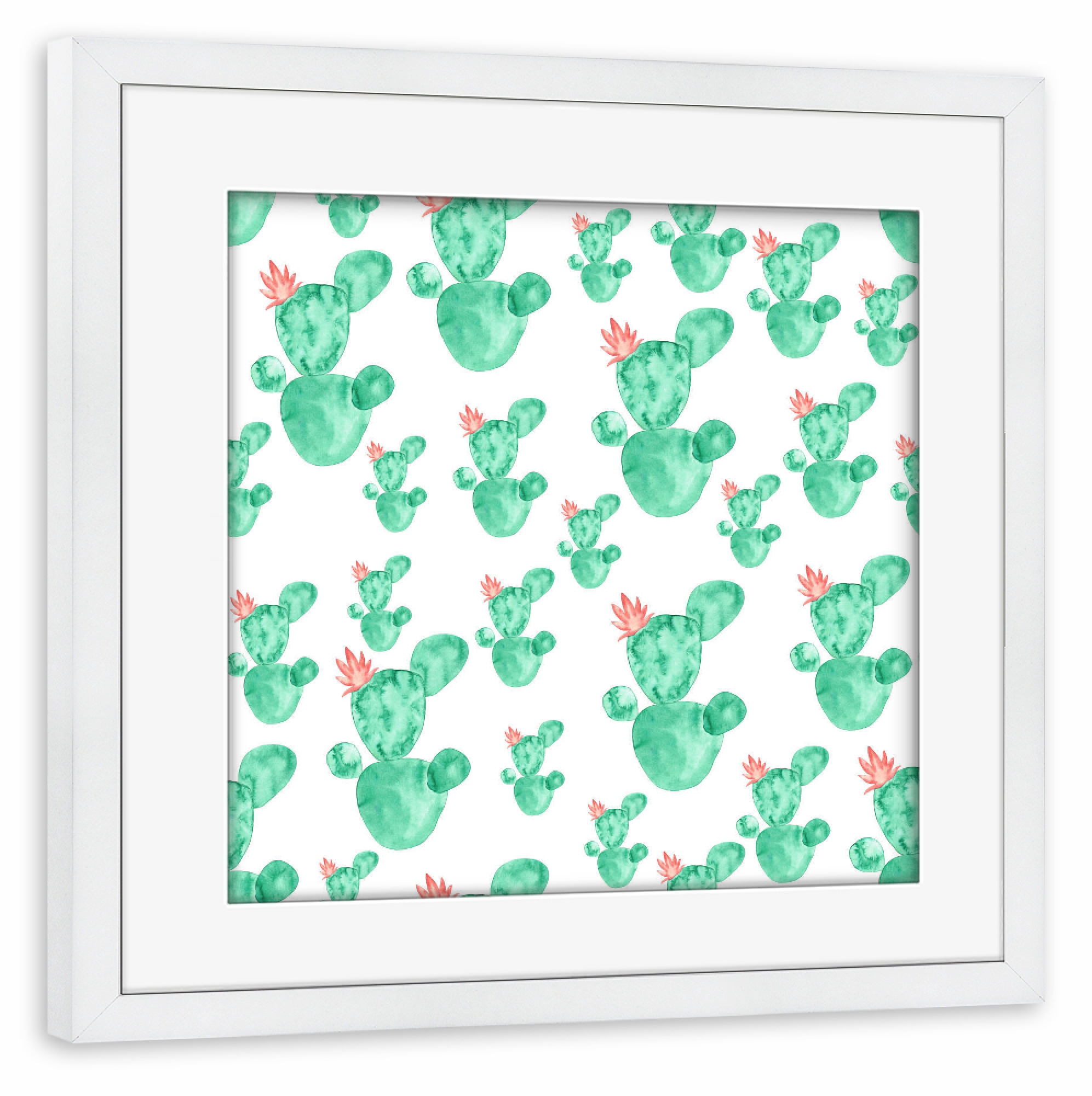 Poster mit Rahmen weiß "Cactus watercolor pattern" artboxONE - Natur,Floral,Abstrakt