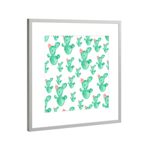 Poster mit Rahmen Silber "Cactus watercolor pattern" artboxONE - Natur,Floral,Abstrakt