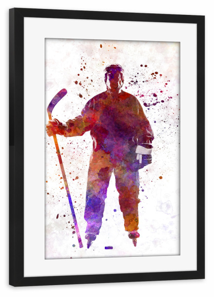 Poster mit Rahmen schwarz "Hockey man player in watercolor" artboxONE - Sport