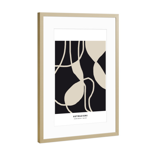 Poster mit Rahmen Gold "BLACK ABSTRACTION OF LINES" artboxONE - Abstrakt