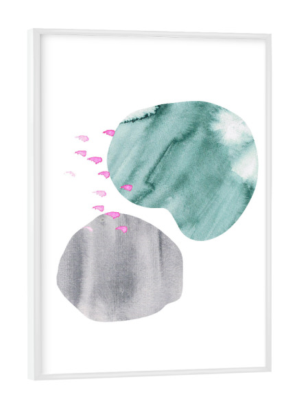 Poster mit weißem Rahmen "Graphit in green and grey" artboxONE - Abstrakt,Geometrie
