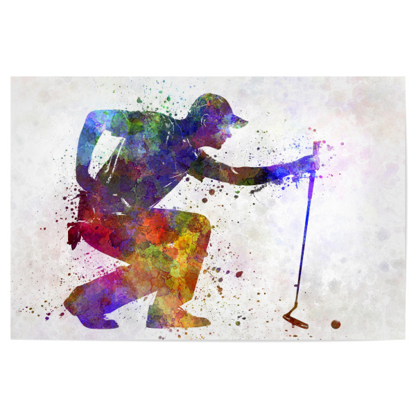 Poster "Man golfer crouching silhouette-b" artboxONE - Sport - Sport,Sports,Color,Illustration,Golf,Golfer,Stick,Golf club,Stroke,Golf course,Hole