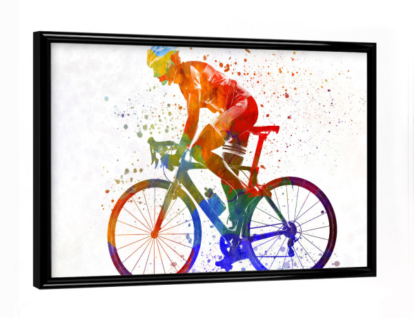 Poster mit schwarzem Rahmen "Woman triathlon cycling" artboxONE - Sport
