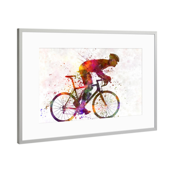 Poster mit Rahmen Silber "Cyclist road bike, man" artboxONE - Sport