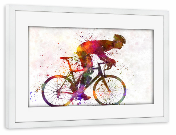Poster mit Rahmen weiß "Cyclist road bike, man" artboxONE - Sport