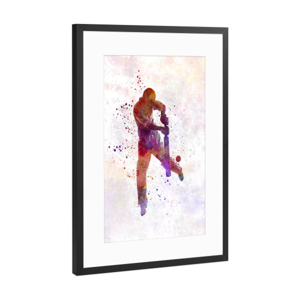 Poster mit Rahmen Schwarz (Metallic) "Cricket player batsman" artboxONE - Sport
